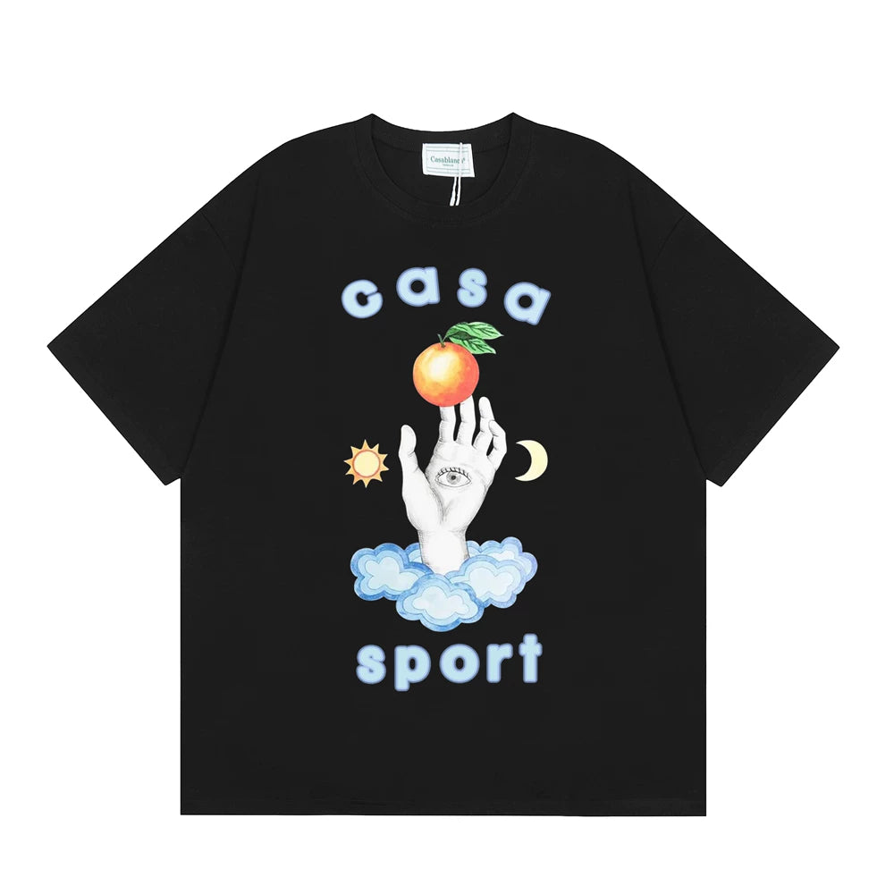 Casablanca Sport Hand & Orange Graphic T-Shirt - Black