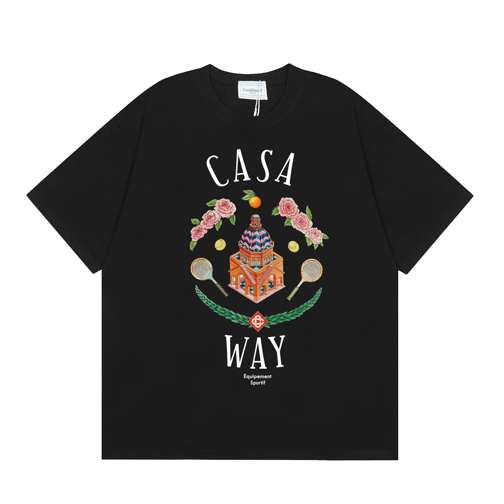 Casablanca "Casa Way" Architectural & Floral T-Shirt - Black