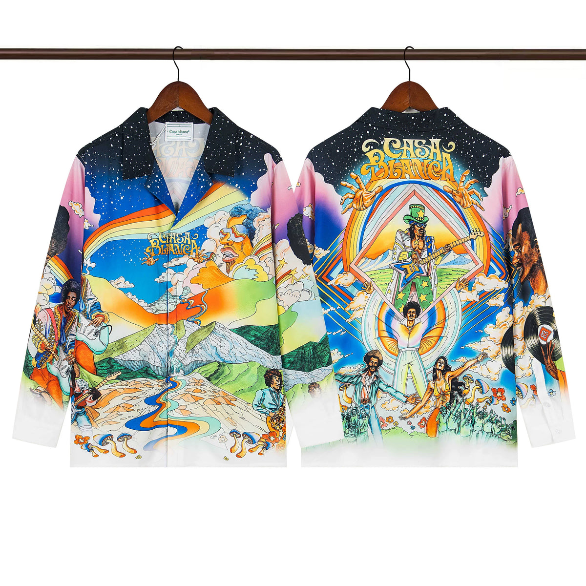 Casablanca Psychedelic Mountain & Rainbow Silk-Style Shirt - Black