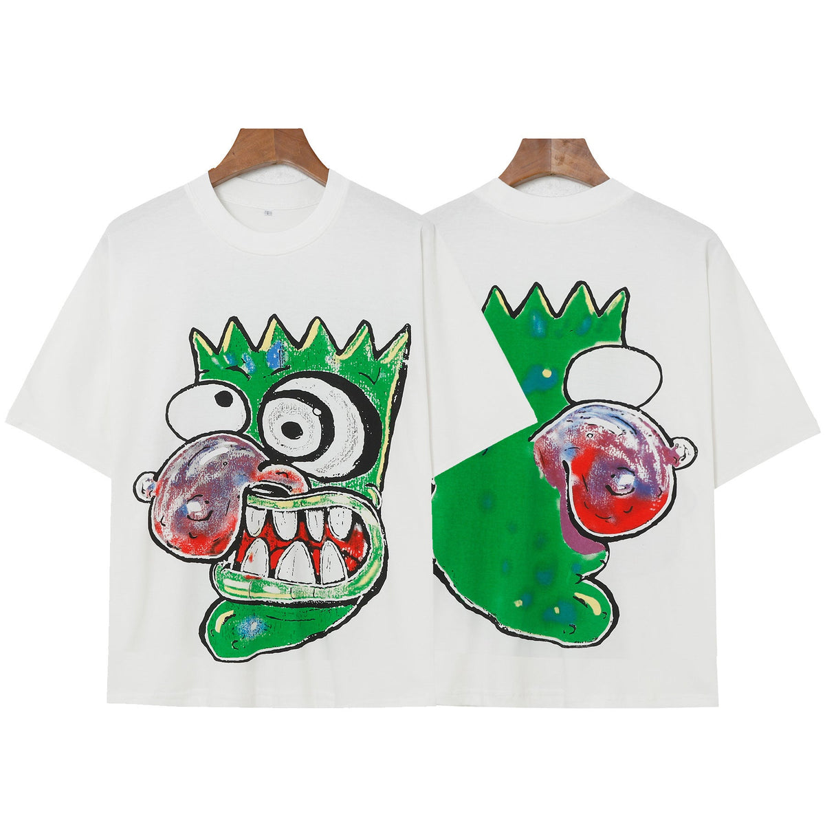 Billionaire Studios Green Wild Cartoon Monster T-Shirt - White