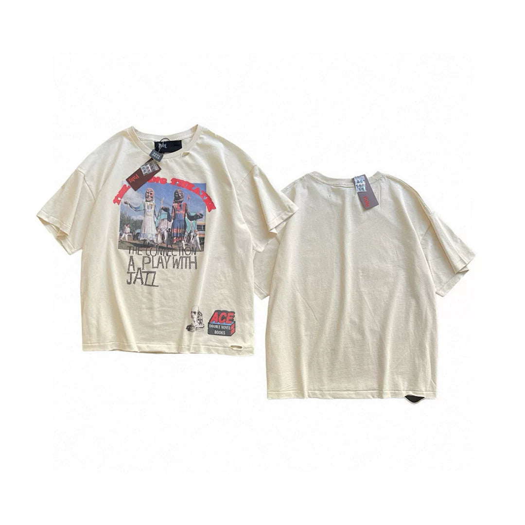 PALY Hollywood Vintage Scenery & Character Collage T-Shirt - Cream