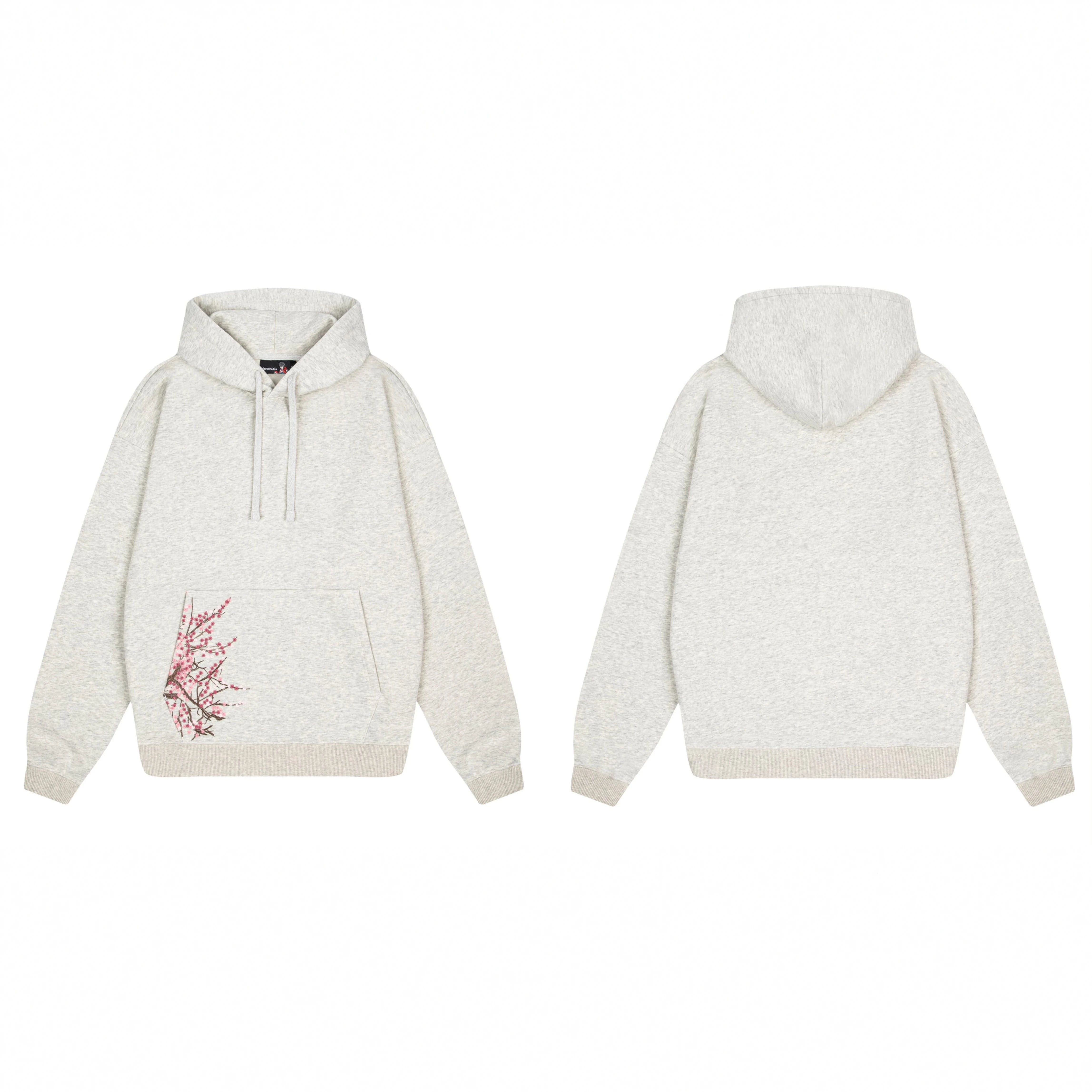 Derschutze Cherry Blossom Embroidery Hoodie - Oatmeal Marl