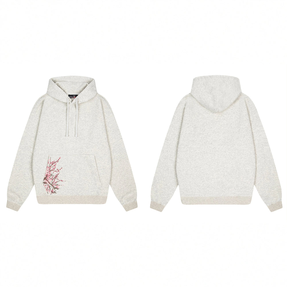 Derschutze Cherry Blossom Embroidery Hoodie - Oatmeal Marl