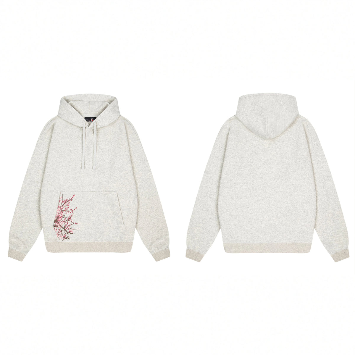 Derschutze Cherry Blossom Embroidery Hoodie - Oatmeal Marl