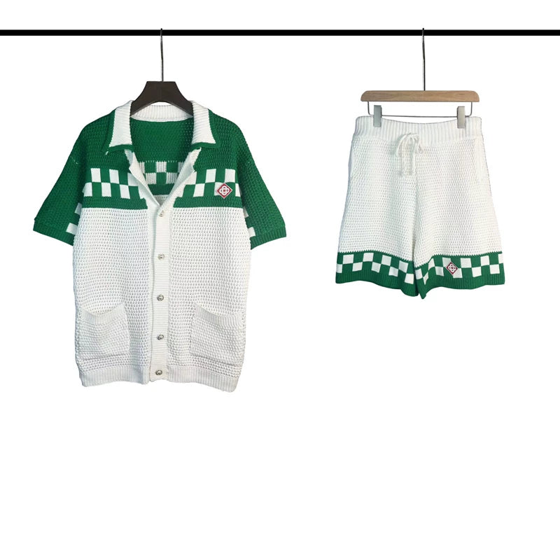 Casablanca Green Checkerboard Knit Set - White / Green