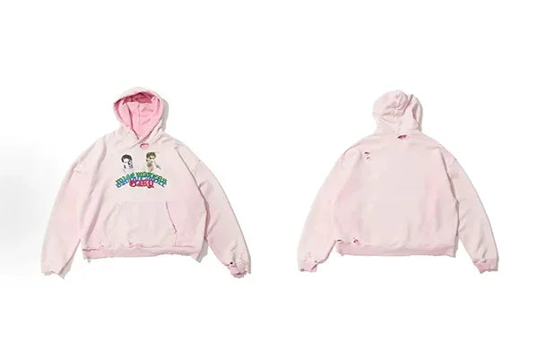 PALY Hollywood Cartoon Character Graphic Hoodie - Pink