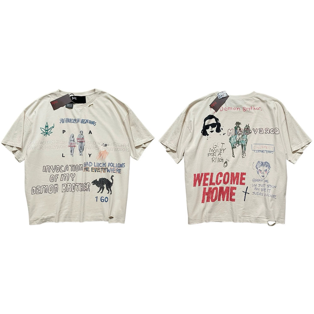 PALY Hollywood Welcome Home & Doodle Graphic T-Shirt - Cream