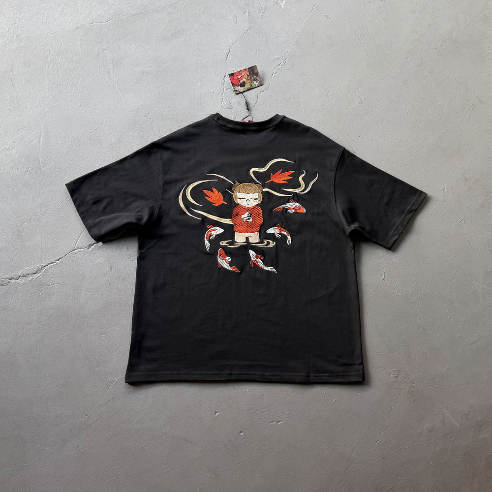Derschutze Koi Fish & Character Graphic T-Shirt - Black