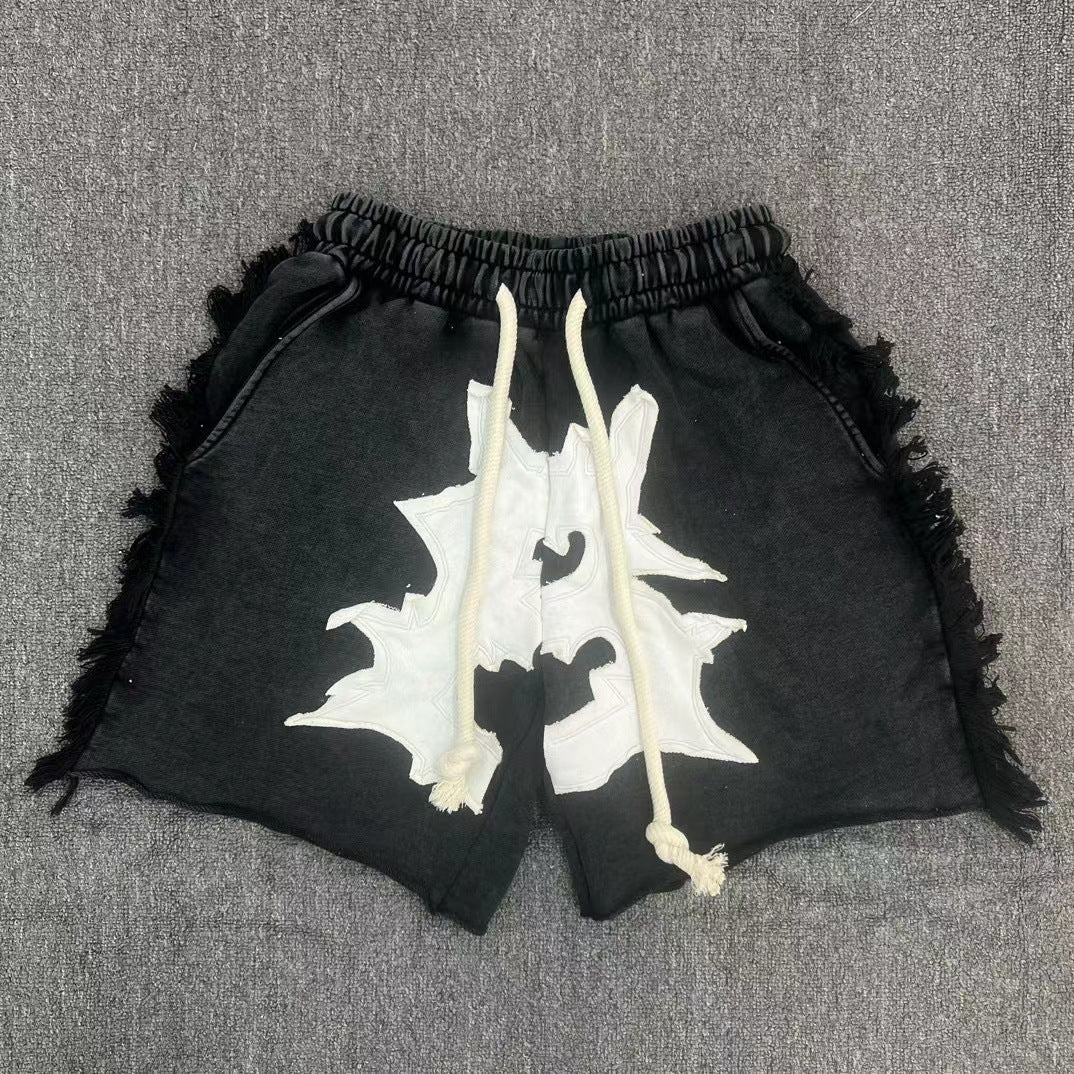 Billionaire Studios Frayed Edge Star Applique Shorts - Black/White