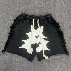 Billionaire Studios Frayed Edge Star Applique Shorts - Black/White