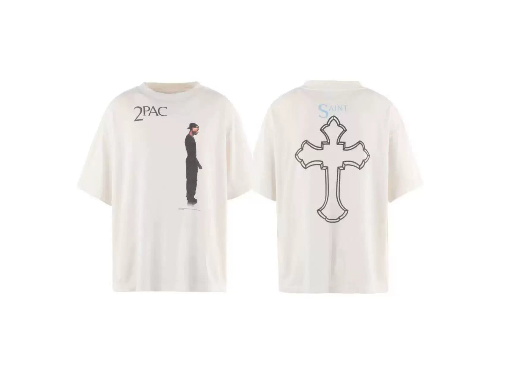 Saint Michael x 2PAC Portrait & Cross Graphic Vintage T-Shirt - Off-White