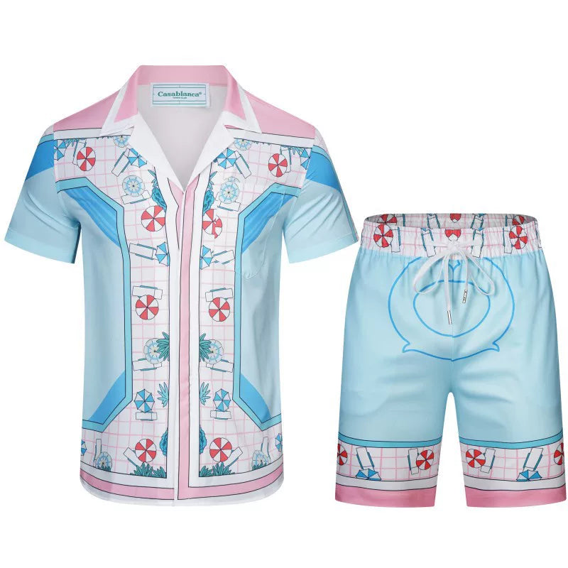 Casablanca Floral Medallion & Stripe Set - Light Blue / Multi