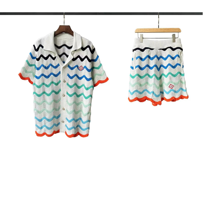 Casablanca Multi-Wave Zigzag Knit Set - White / Blue / Green / Orange
