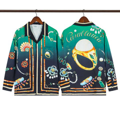 Casablanca Emerald Jewel & Gold Chain Silk-Style Shirt - Green