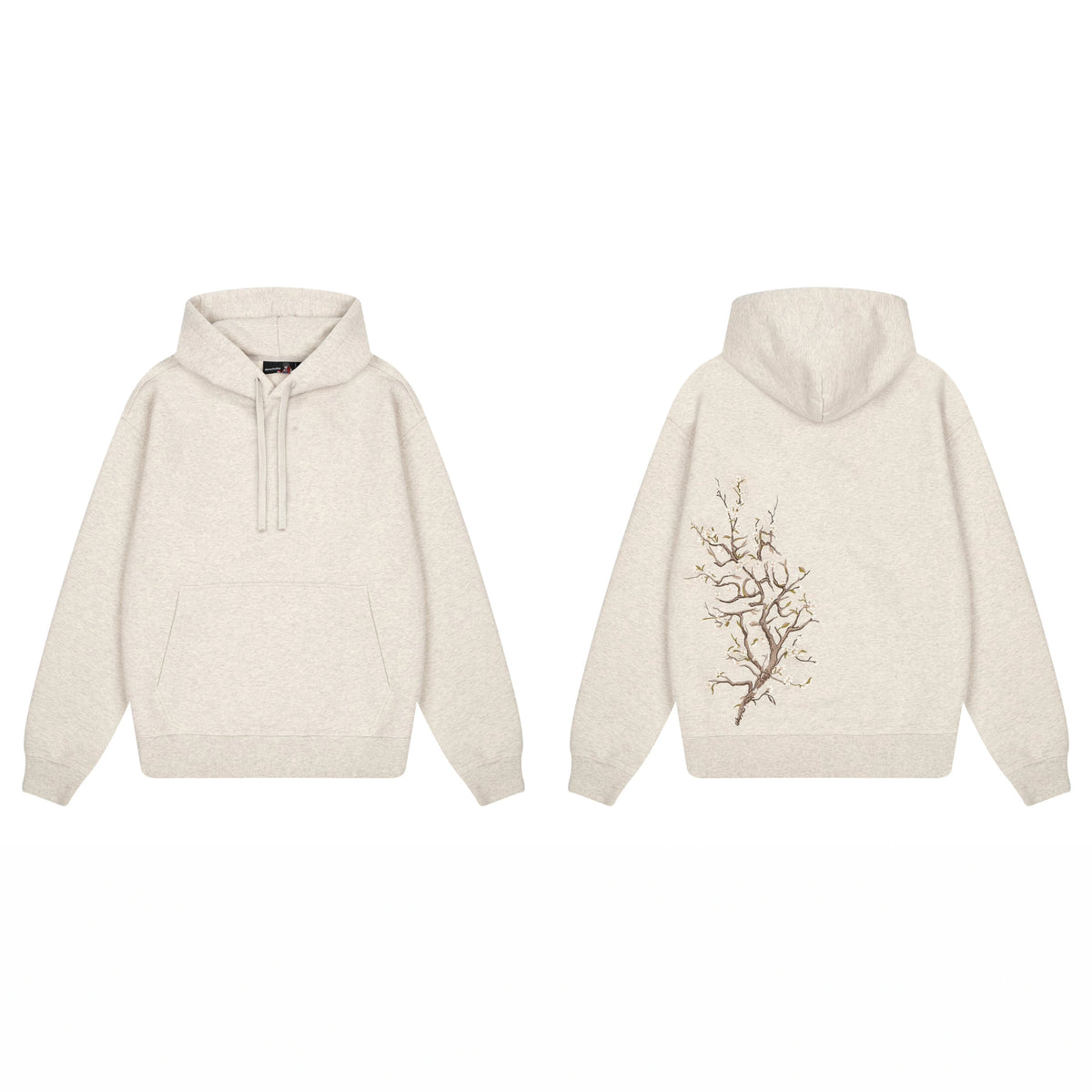 Derschutze Back Cherry Blossom Embroidery Hoodie - Oatmeal Marl