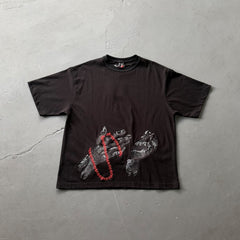 Derschutze Praying Hands & Red Beads Graphic T-Shirt - Black