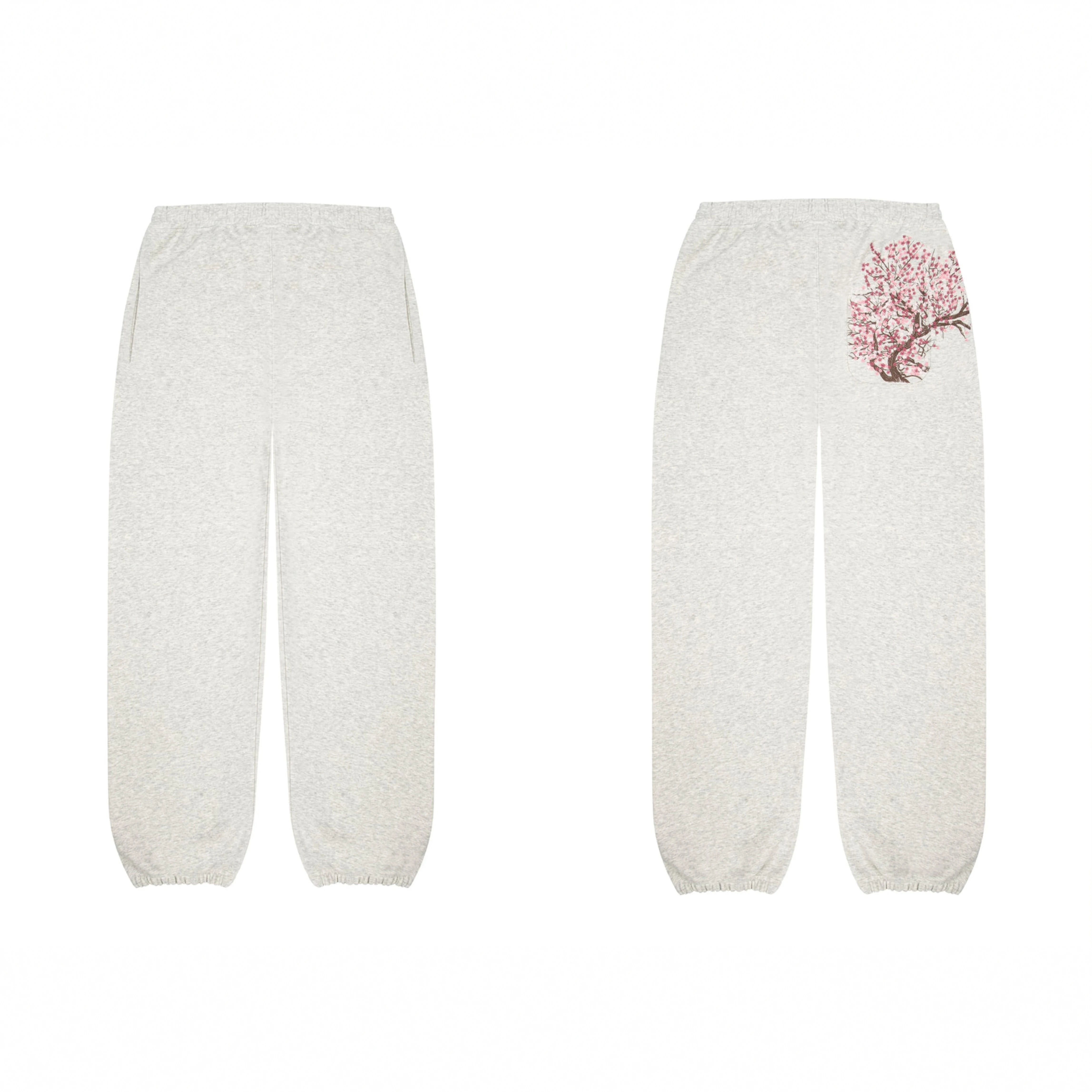 Derschutze Cherry Blossom Embroidery Sweatpants - Oatmeal Marl