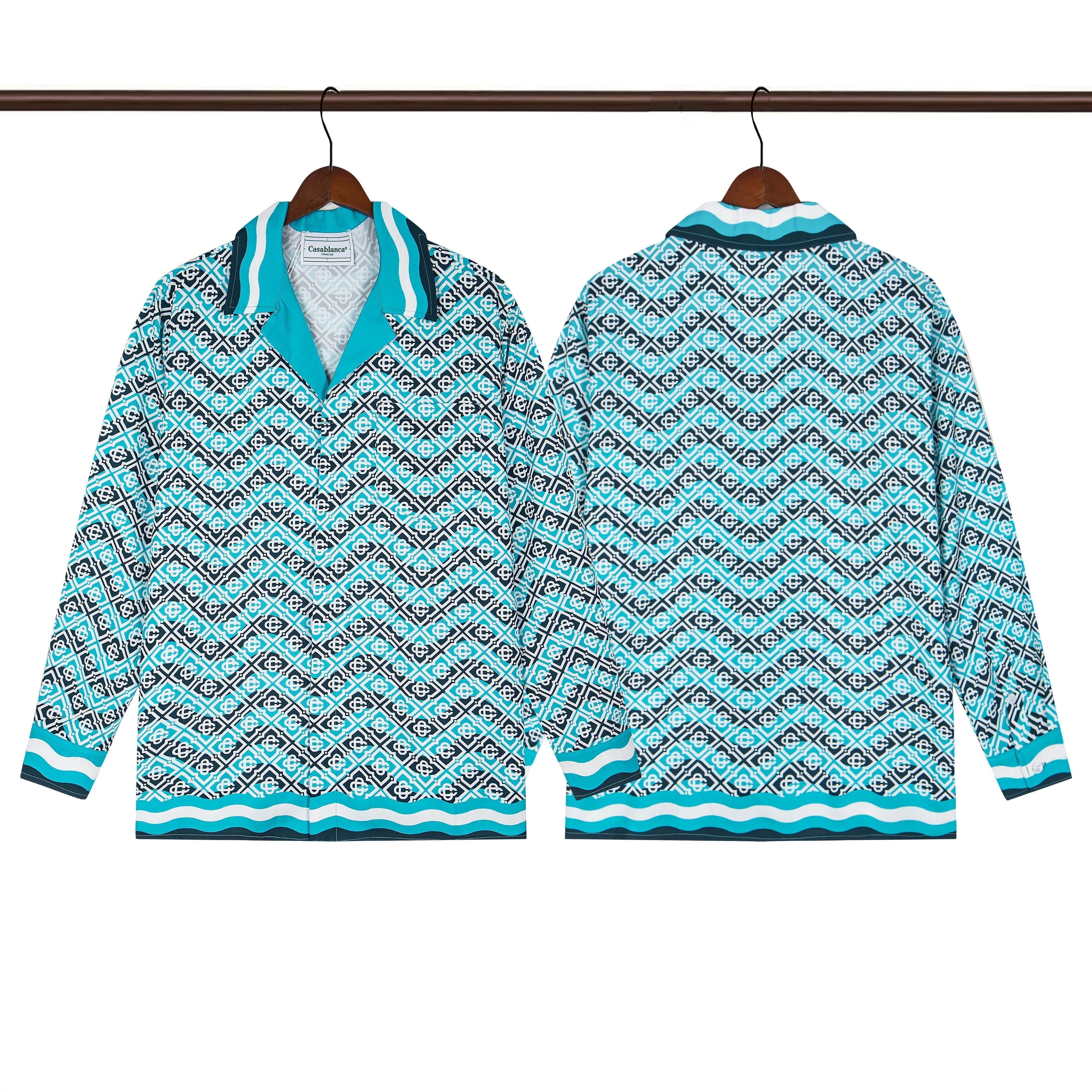 Casablanca Zigzag Wave Knit Button-Down Shirt - Turquoise / Blue