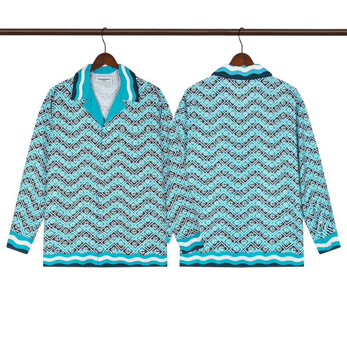 Casablanca Zigzag Wave Knit Button-Down Shirt - Turquoise / Blue