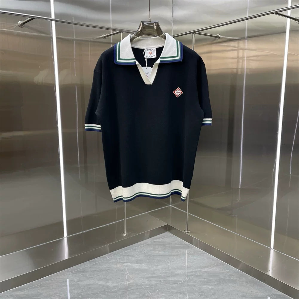 Casablanca Diamond Monogram Knit Polo Shirt - Black