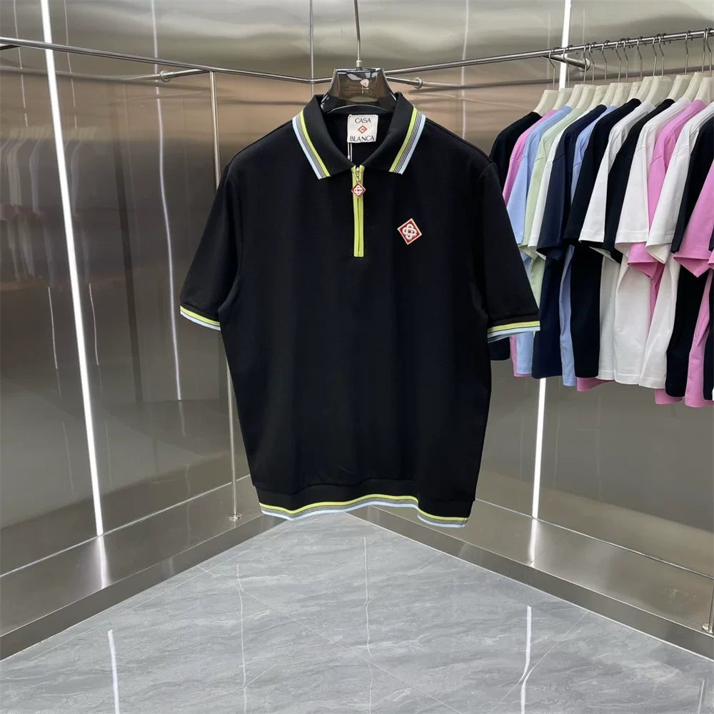 Casablanca Lime Accent Knit Polo Shirt - Black