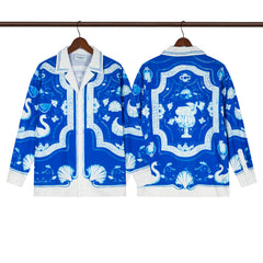 Casablanca Royal Blue Baroque & Shell Silk-Style Shirt - Blue / White