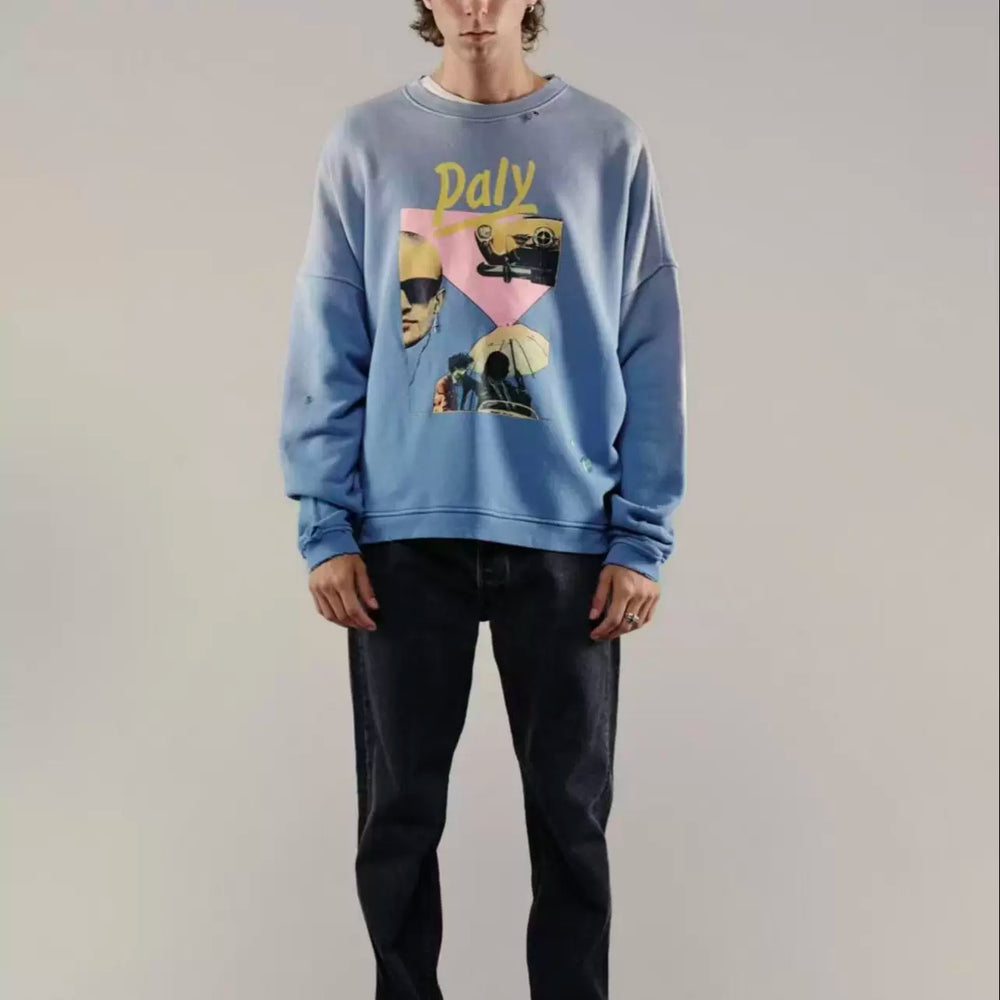 PALY Hollywood Vintage Collage Graphic Sweatshirt - Blue
