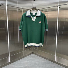 Casablanca Contrast Collar Knit Polo Shirt - Dark Green / White