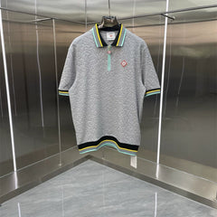 Casablanca Diamond Monogram Knit Polo Shirt - Heather Grey