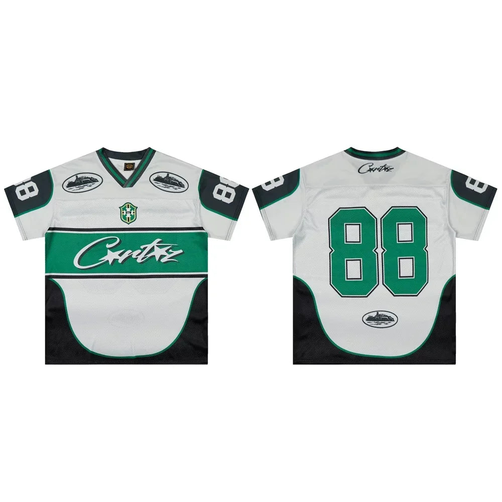 Corteiz Number 88 Athletic Jersey T-Shirt - White/Green/Black