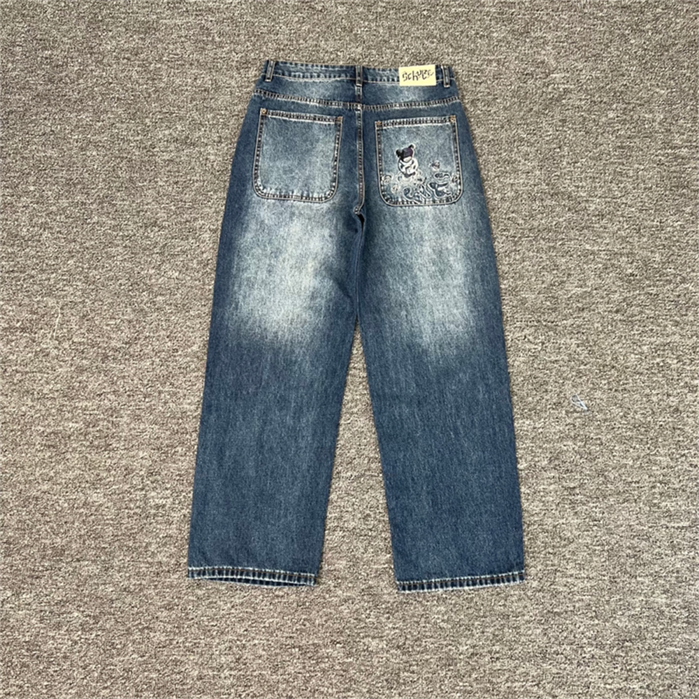 Derschutze Acid Wash Distressed Straight Jeans - Blue