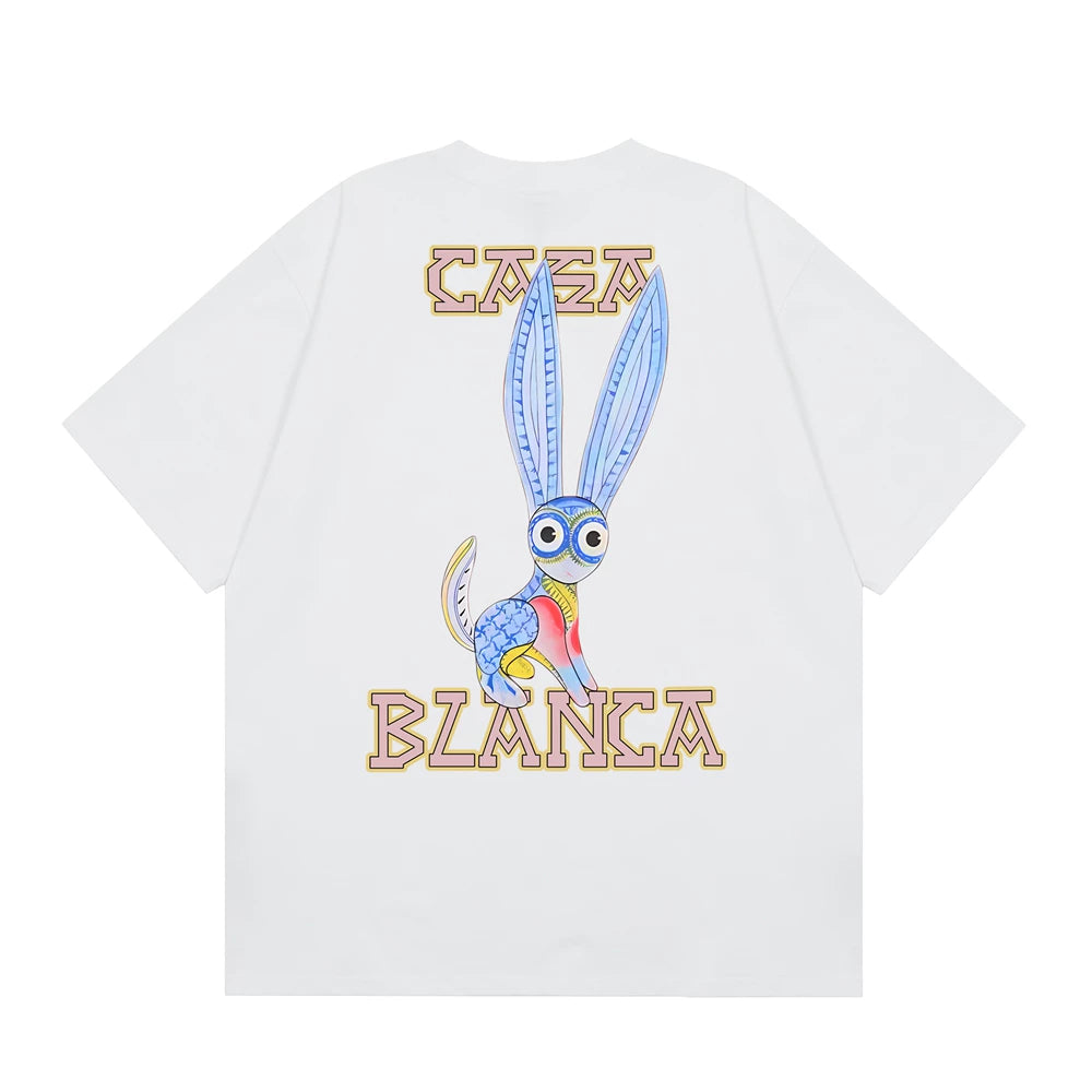 Casablanca Folkloric Blue Rabbit Back Graphic T-Shirt - White