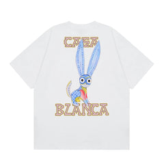 Casablanca Folkloric Blue Rabbit Back Graphic T-Shirt - White