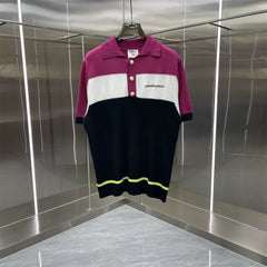 Casablanca Colorblock Knit Polo Shirt - Burgundy / White / Navy