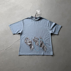 Derschutze Praying Hands & Blue Beads Graphic T-Shirt - Blue