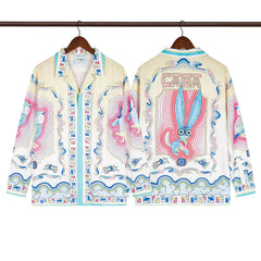 Casablanca Folkloric Rabbit & Baroque Silk-Style Shirt - Cream / Blue