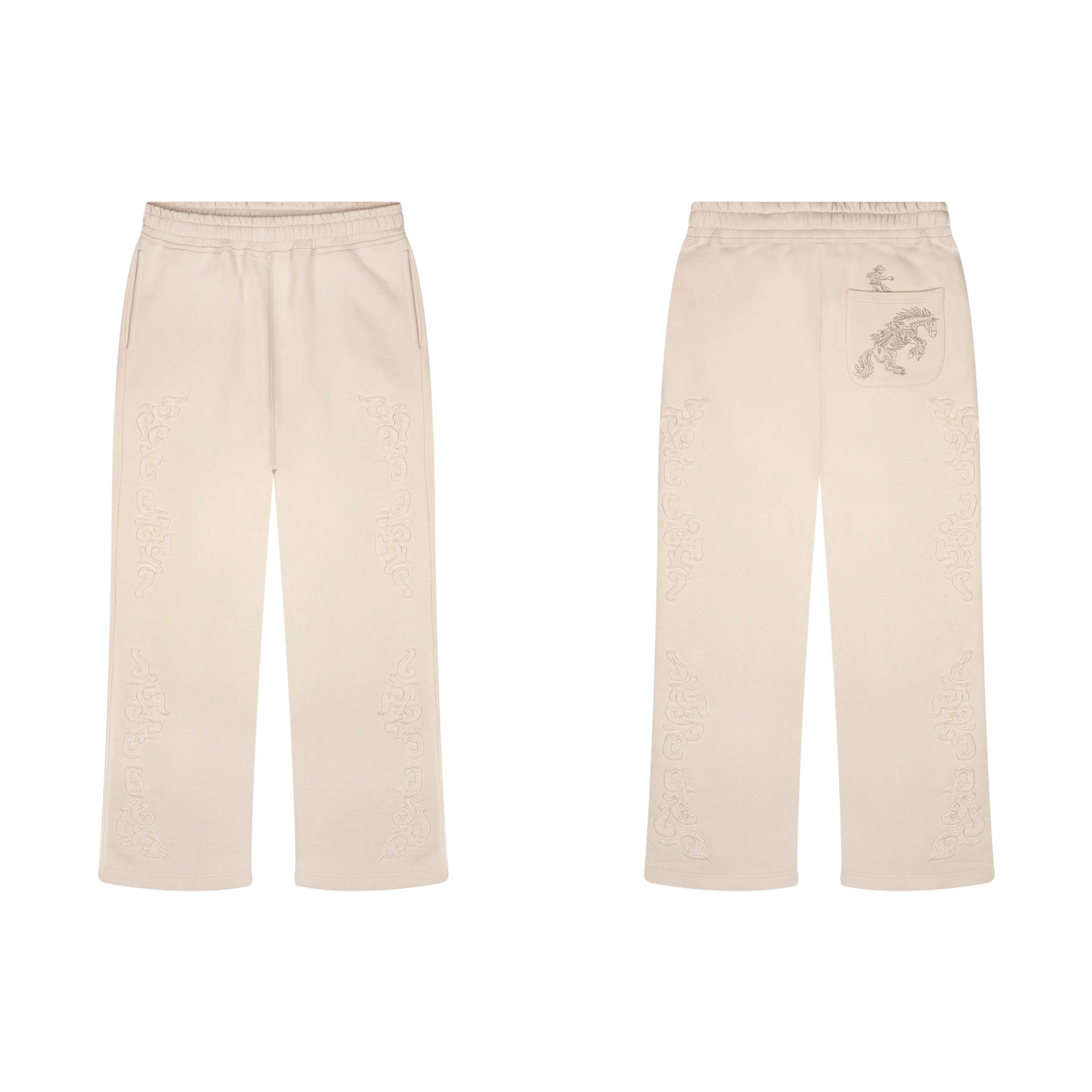 Derschutze Ornate Vine Embroidery Sweatpants - Cream