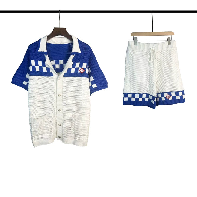 Casablanca Royal Blue Checkerboard Knit Set - White / Royal Blue