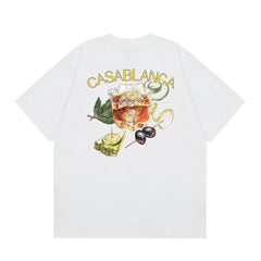 Casablanca Cocktail & Olive Garnish Back Graphic T-Shirt - White