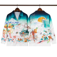 Casablanca Japanese Pagoda & Mountain Silk-Style Shirt - White / Green