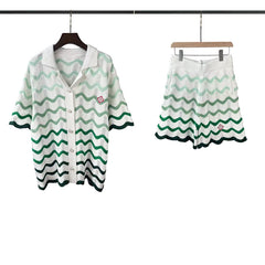 Casablanca Green Wave Knit Set - White / Mint / Dark Green
