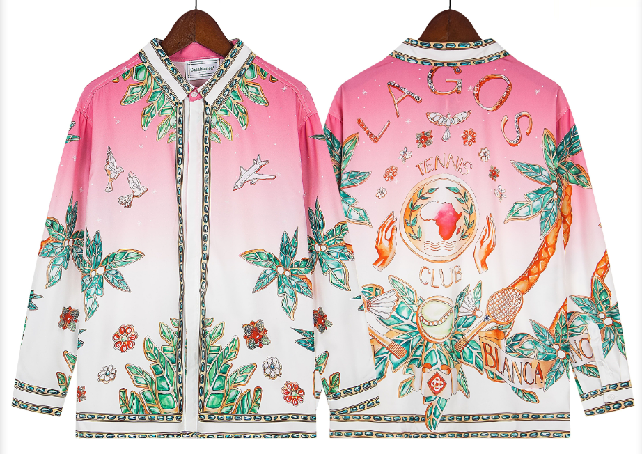 Casablanca Pink Gradient Resort Silk-Style Shirt - White / Pink