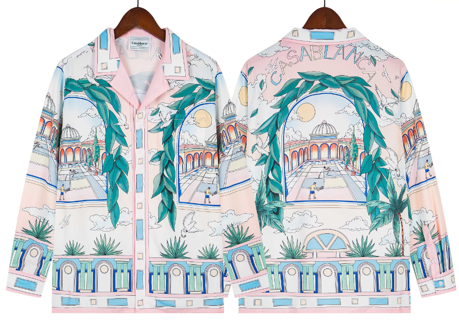 Casablanca Architectural Arch & Greenery Silk-Style Shirt - Pink / White